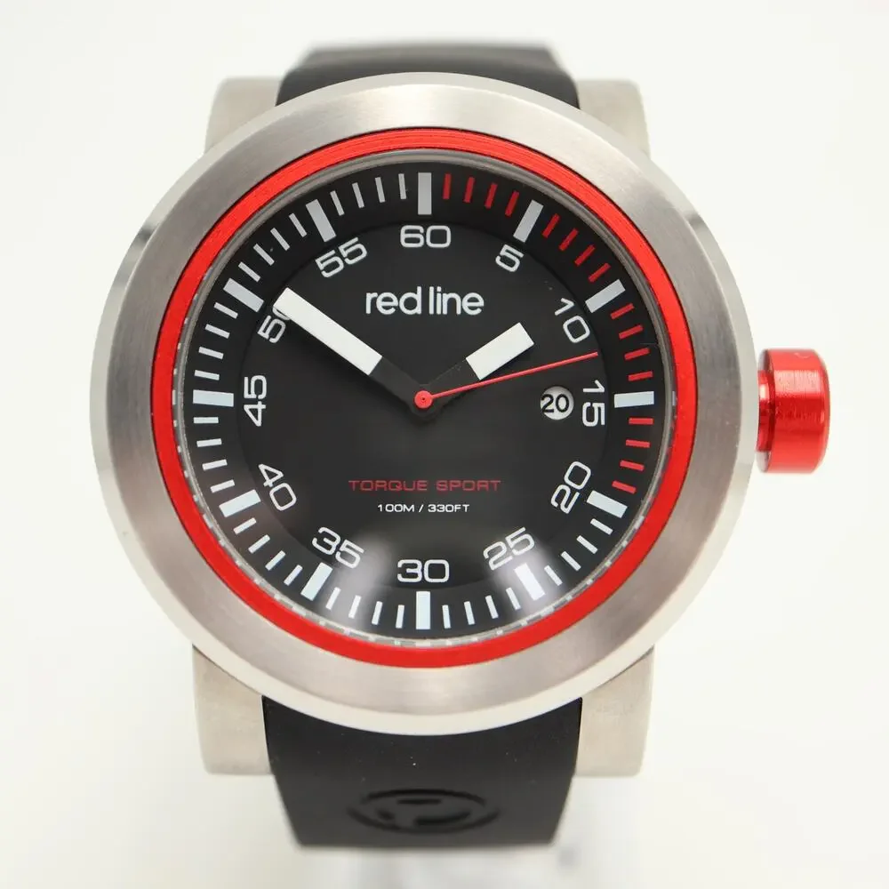 Red Line Mens 50mm Watch Silver Black 100m WR Heavy Duty Steel w New Battery